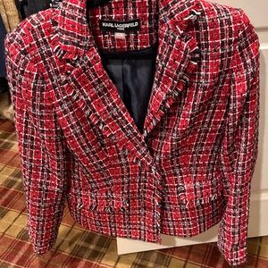 Karl Lagerfeld Women's Red and Black Tweed Blazer